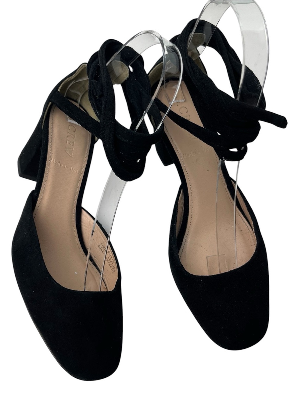 J. Crew Black Suede Wrap Around Ankle Straps Low Block Heels Dress Shoes